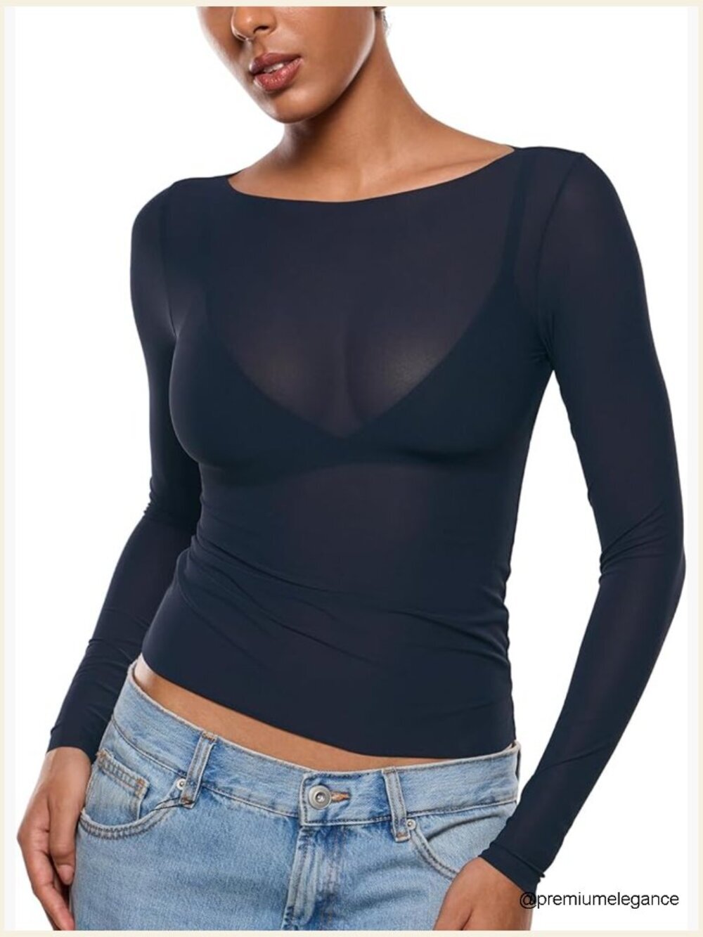 Sheer Boat Neck Long Sleeve Top Going Out Trendy Sexy Mesh Tunic